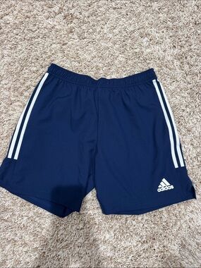 adidas Navy Athletic Shorts with White Side Stripes